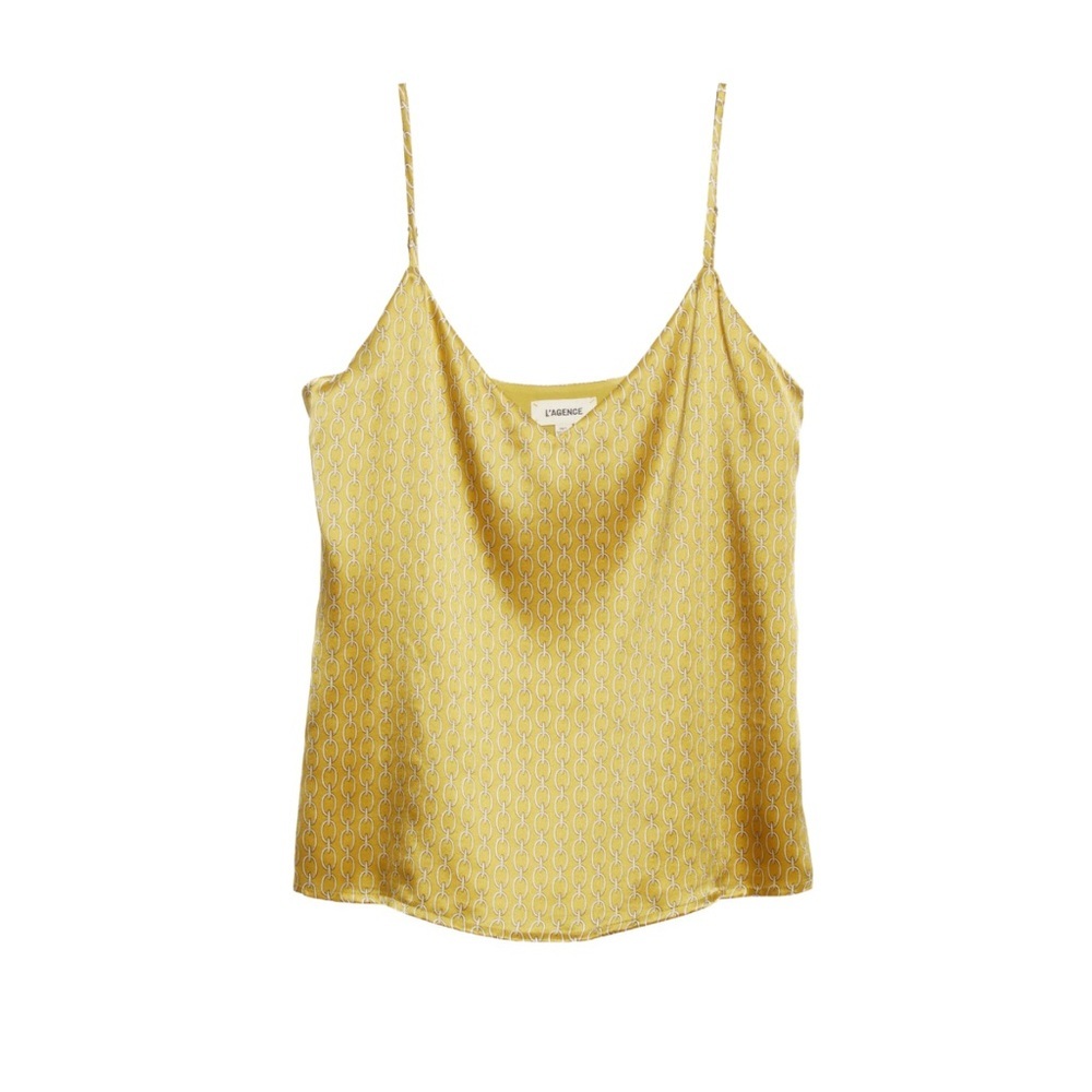 NEW L'AGENCE Jane Chain Print Silk Camisole in Goldchamp Size XL - Picture 4 of 6